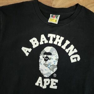 Bape T Shirt M Black / Gray Strip Camo Ape Head Logo A Bathing Ape Classic